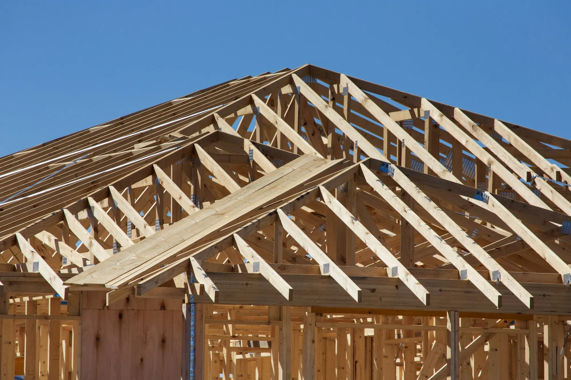 Roof trusses framed on a residential build